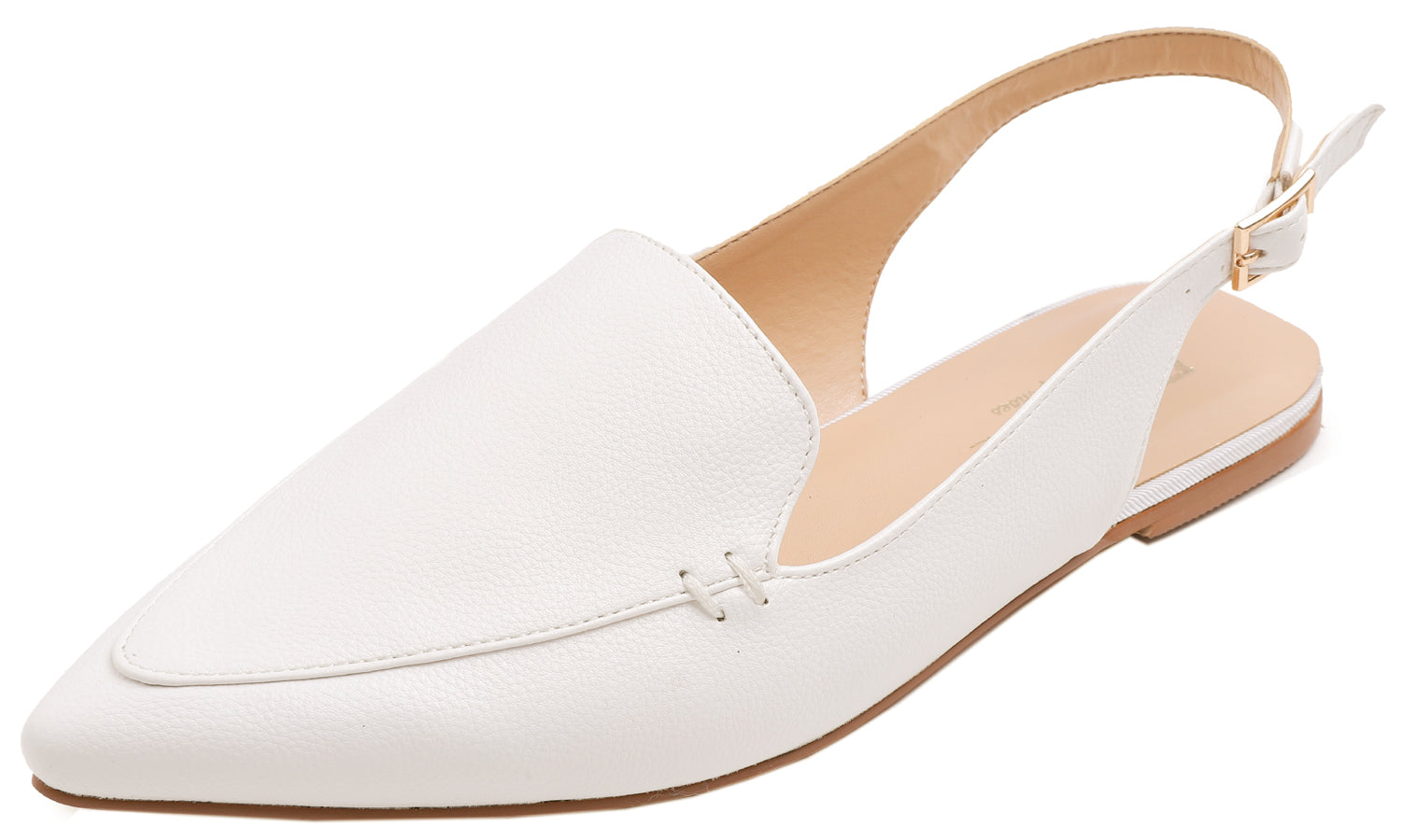 Feversole Pointed Toe Casual Slingback Flat Mules Women's White Vegan Leather Summer Slippers