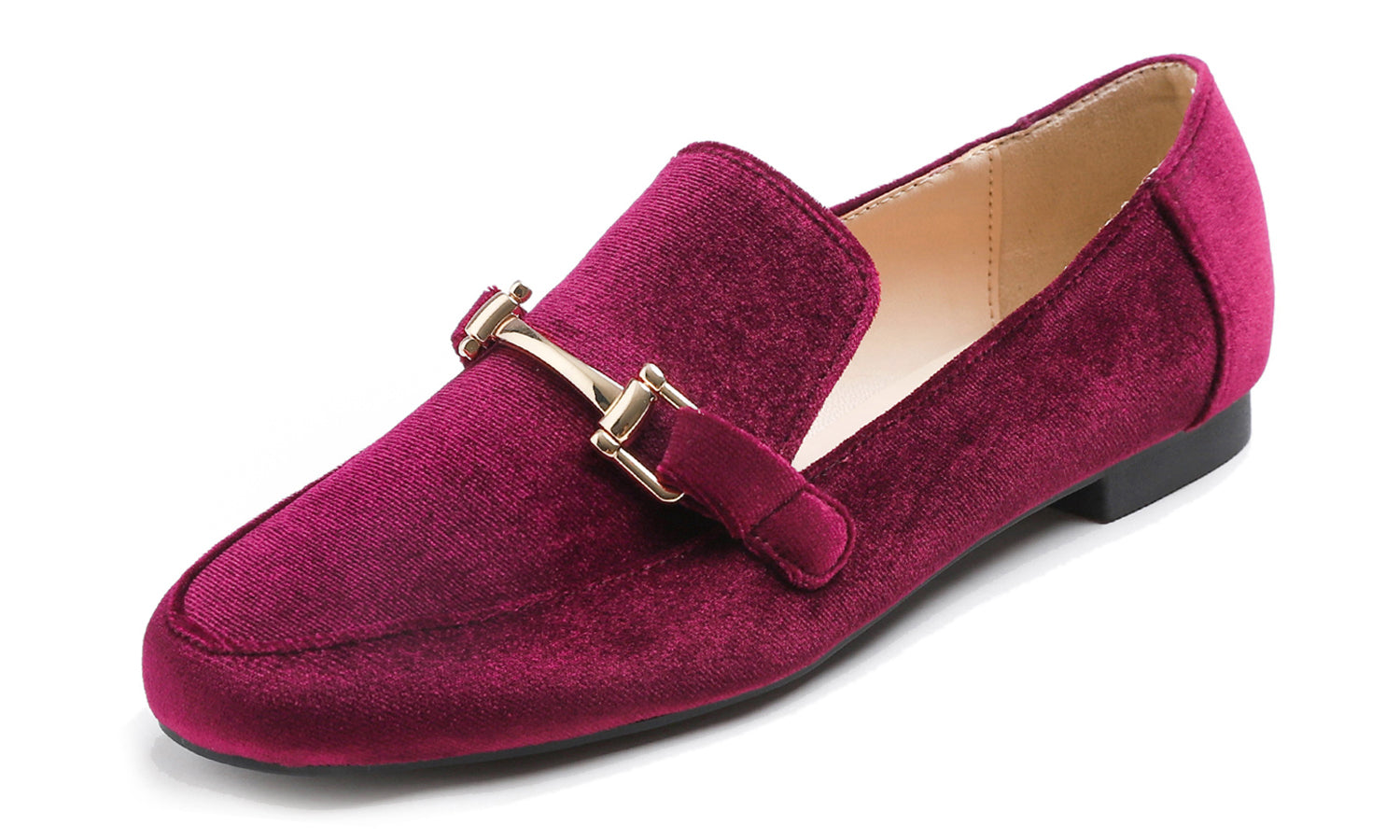 Feversole Women's Fashion Trim Deco Loafer Flats Burgundy Red Velvet