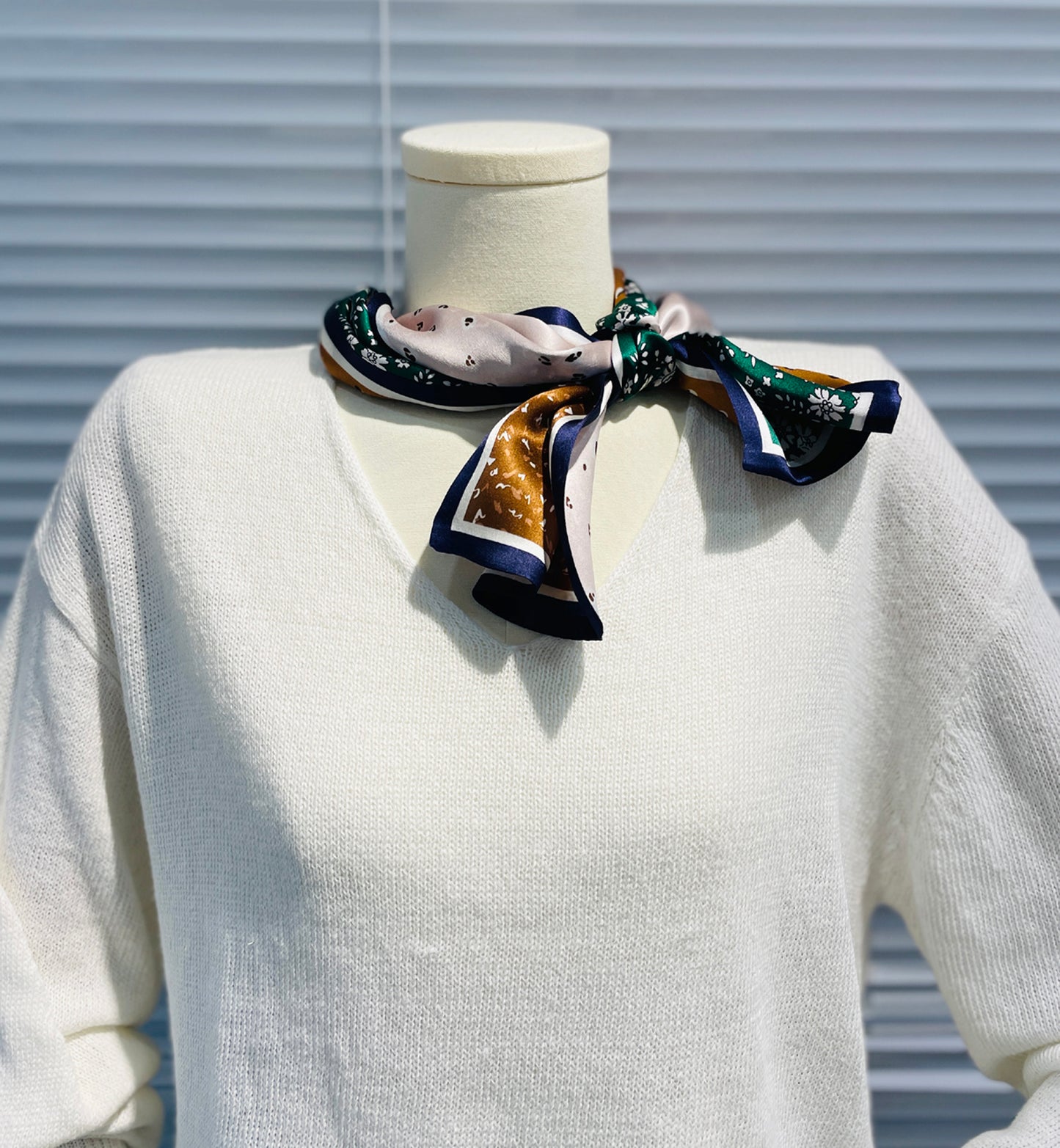 BREEZE NOUTHERLY Women's 100% Pure Mulberry Silk Scarf Double Sided Rectangle Tie Head Neck Waist Strip-17X150 Green Brown Flower