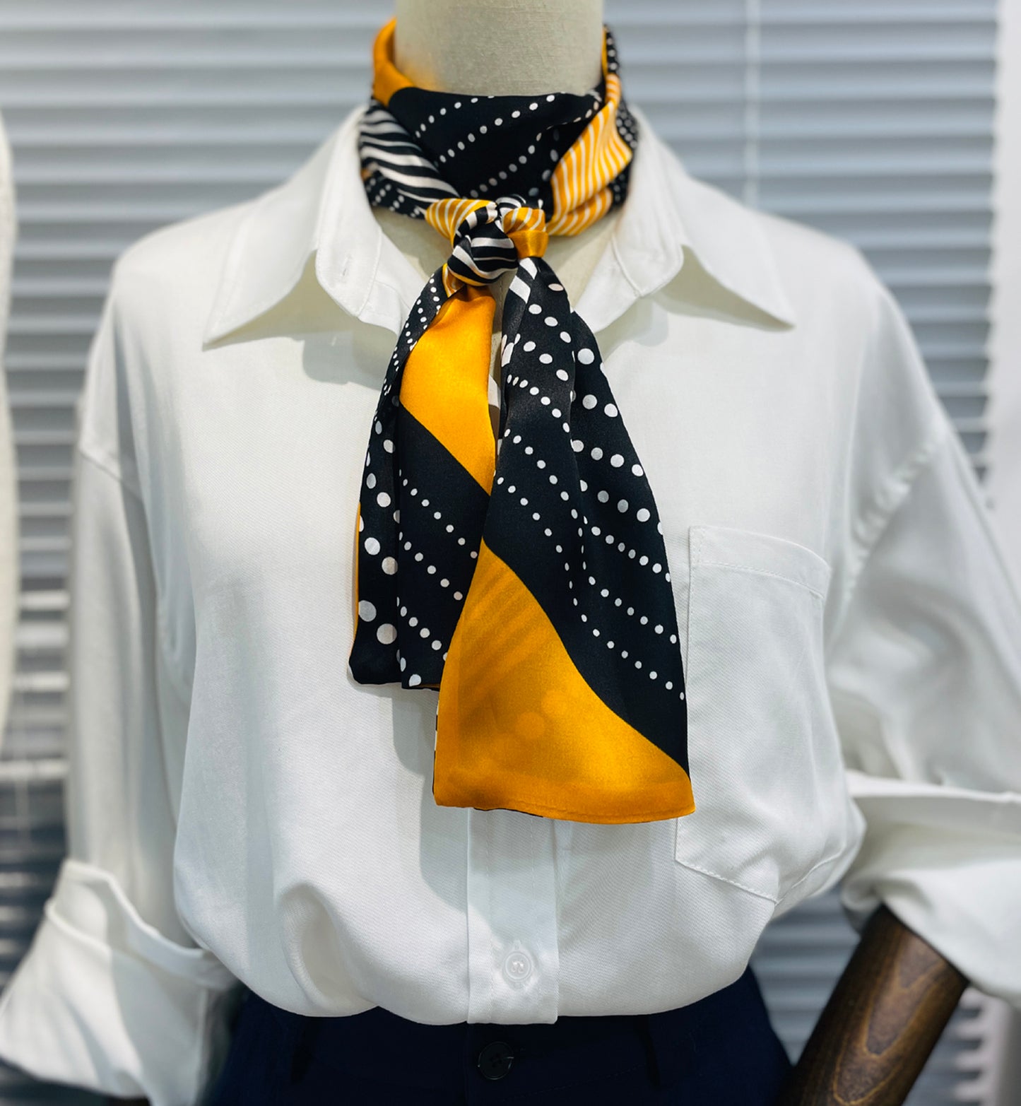 BREEZE NOUTHERLY Women's 100% Pure Mulberry Silk Scarf Double Sided Rectangle Tie Head Neck Waist Strip-17X150 Black Orange Polka Dots