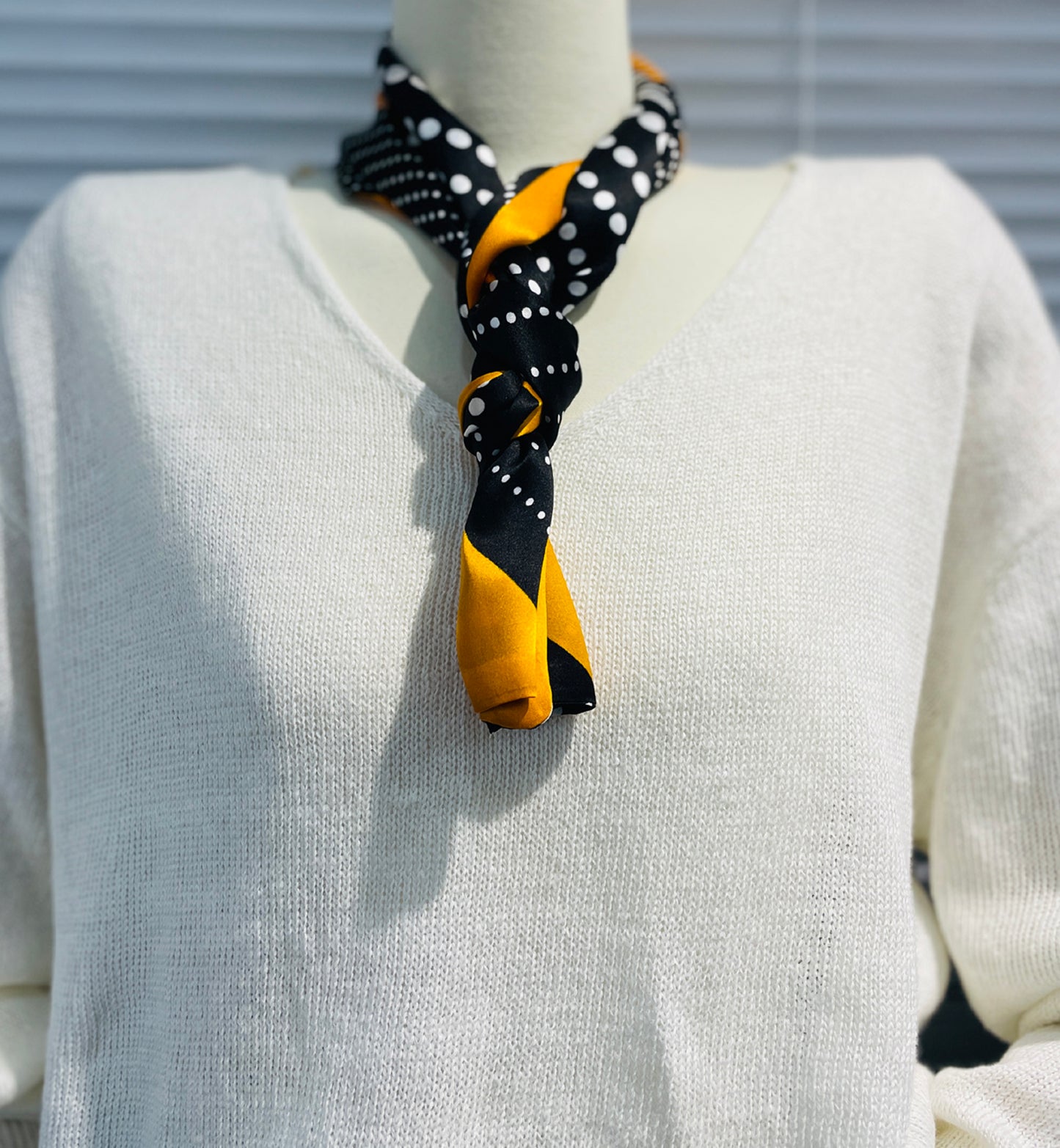 BREEZE NOUTHERLY Women's 100% Pure Mulberry Silk Scarf Double Sided Rectangle Tie Head Neck Waist Strip-17X150 Black Orange Polka Dots