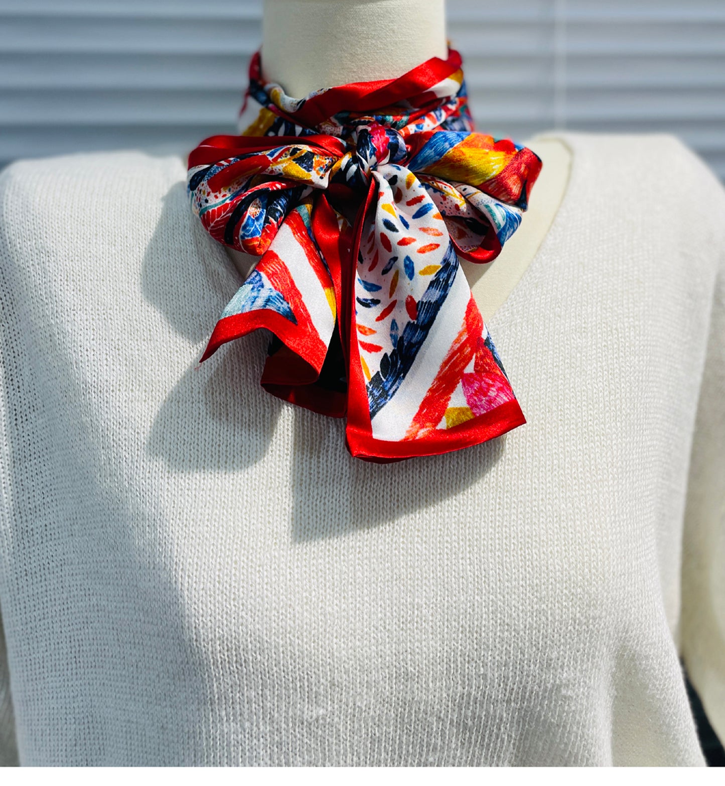 BREEZE NOUTHERLY Women's 100% Pure Mulberry Silk Scarf Double Sided Rectangle Tie Head Neck Waist Strip-17X150 Red Flower Bush