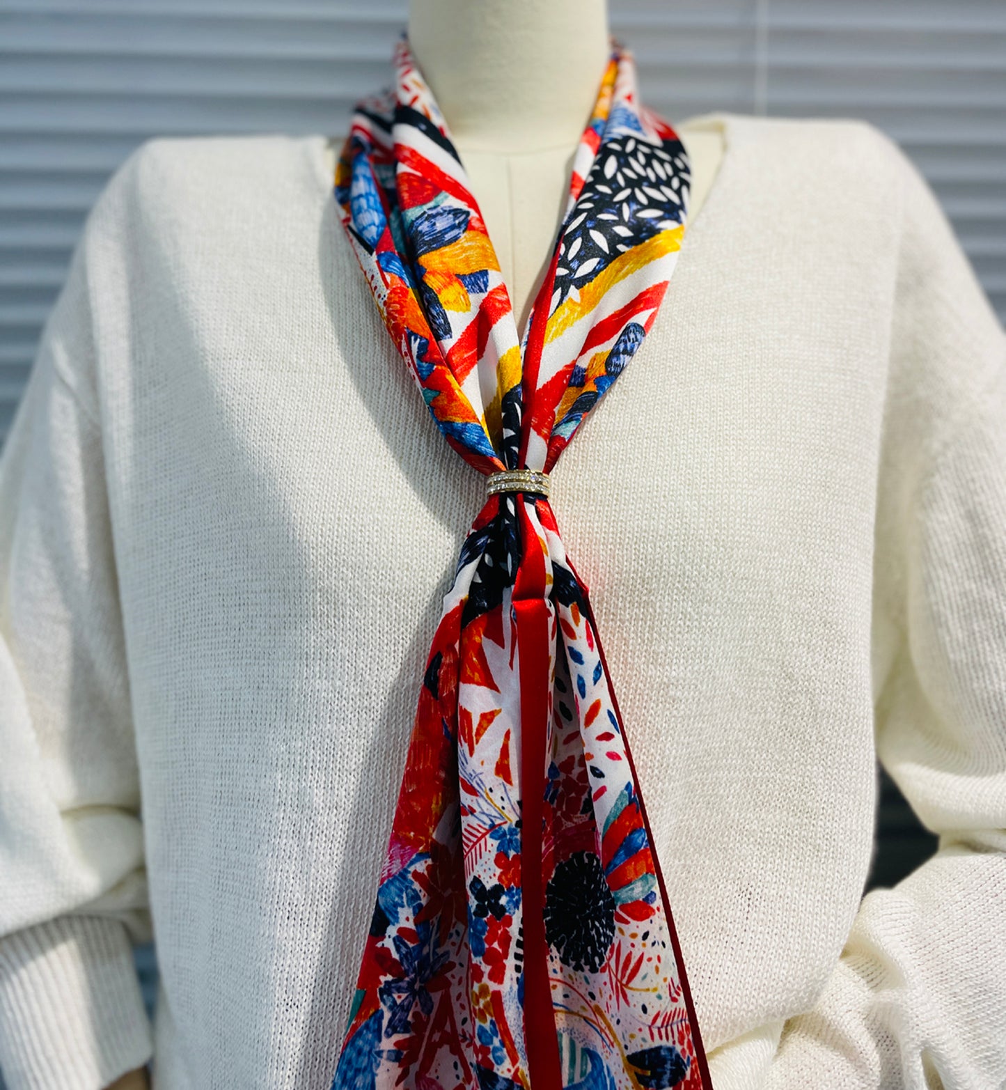 BREEZE NOUTHERLY Women's 100% Pure Mulberry Silk Scarf Double Sided Rectangle Tie Head Neck Waist Strip-17X150 Red Flower Bush