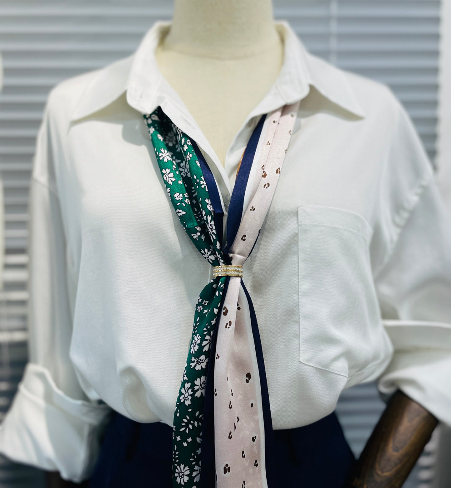BREEZE NOUTHERLY Women's 100% Pure Mulberry Silk Scarf Double Sided Rectangle Tie Head Neck Waist Strip-17X150 Green Brown Flower