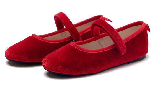 Feversole Girls Cute Dress Mary Jane Shoes Soft Party Holiday Ballet Flats Velvet