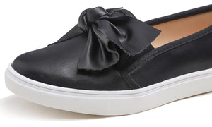 Feversole Women's Casual Slip On Sneaker Comfort Cupsole Loafer Flats Black Bow Vegan Leather