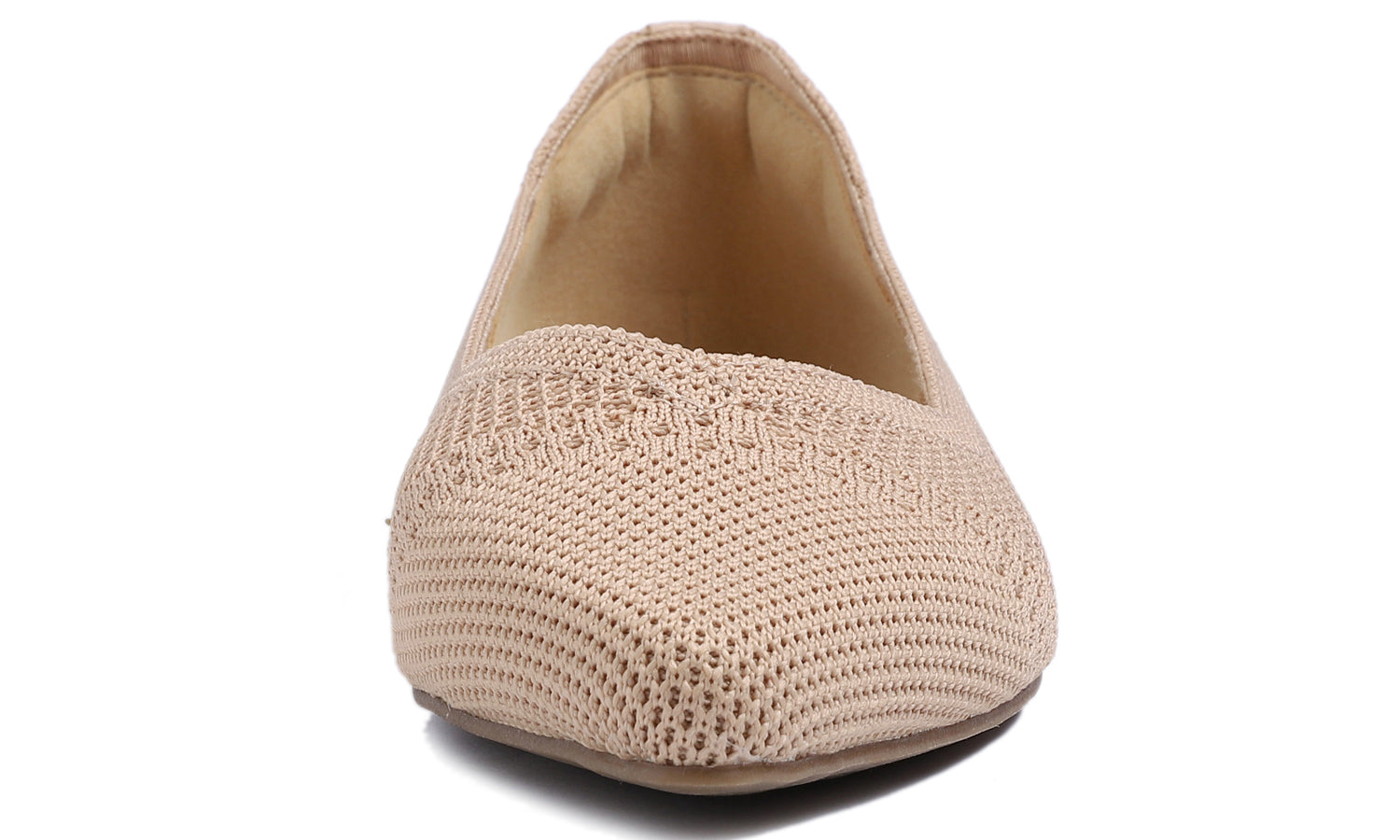 Feversole Women's Woven Fashion Breathable Knit Flat Shoes Pointed Nude Color