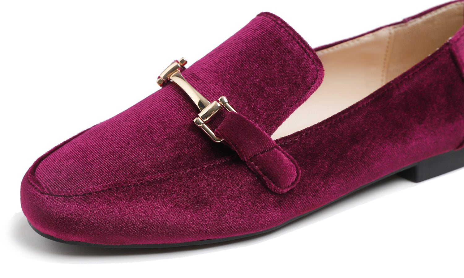 Feversole Women's Fashion Trim Deco Loafer Flats Burgundy Red Velvet