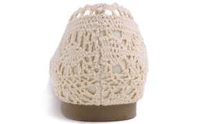 Feversole Round Toe Lace Ballet Crochet Flats Women's Comfy Breathable Shoes Beige Knit Crochet