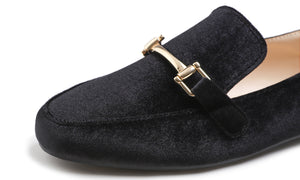 Feversole Women's Fashion Trim Deco Loafer Flats Black Velvet