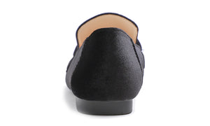 Feversole Women's Fashion Trim Deco Loafer Flats Black Velvet
