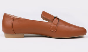 Feversole Women's Fashion Trim Deco Loafer Flats Camel Vegan Leather