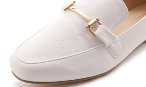 Feversole Women's Fashion Trim Deco Loafer Flats White Vegan Leather