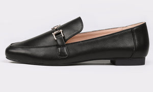 Feversole Women's Fashion Trim Deco Loafer Flats Black Vegan Leather