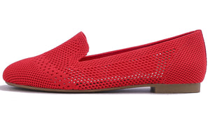 Feversole Women's Woven Fashion Breathable Knit Flat Shoes Red Loafer