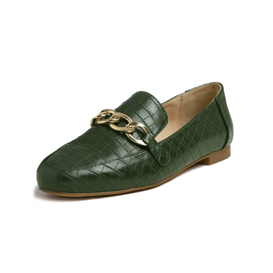 Feversole Women's Fashion Trim Deco Loafer Flats Crock Vegan Leather Chain
