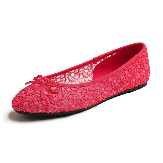 Feversole Round Toe Lace Ballet Crochet Flats Women's Comfy Breathable Shoes Lace