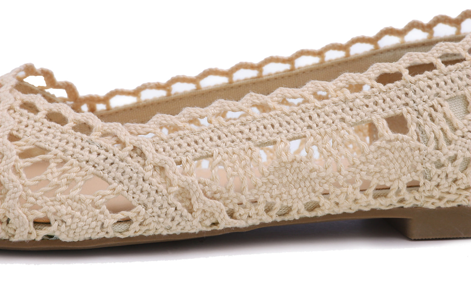 Feversole Round Toe Lace Ballet Crochet Flats Women's Comfy Breathable Shoes Beige Knit Crochet