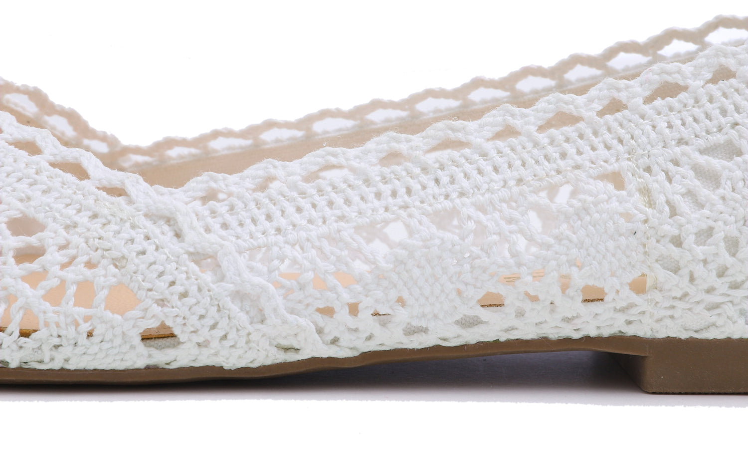 Feversole Round Toe Lace Ballet Crochet Flats Women's Comfy Breathable Shoes White Knit Crochet