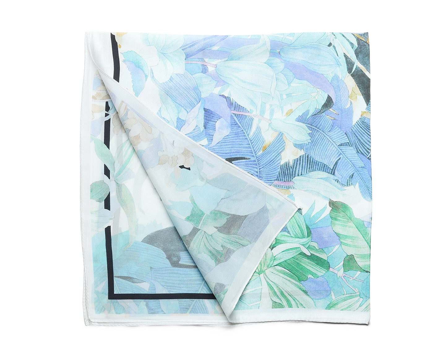 BREEZE NOUTHERLY 100% Mulberry Silk Square Scarf for Women, 26'' Versatile Hair Neck Bag Scarf Luxury Gift-Aqua Garden