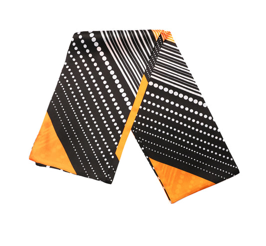 BREEZE NOUTHERLY Women's 100% Pure Mulberry Silk Scarf Double Sided Rectangle Tie Head Neck Waist Strip-17X150 Black Orange Polka Dots