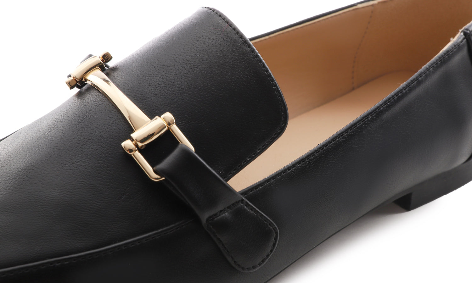 Feversole Women's Fashion Trim Deco Loafer Flats Black Plain Vegan Leather