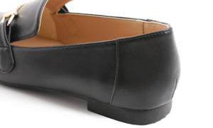 Feversole Women's Fashion Trim Deco Loafer Flats Black Plain Vegan Leather