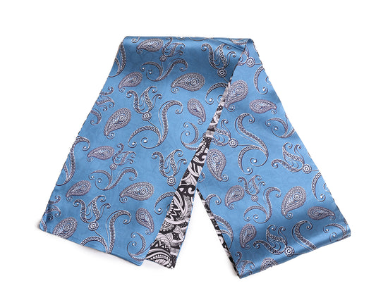 BREEZE NOUTHERLY Women's 100% Pure Mulberry Silk Scarf Double Sided Rectangle Tie Head Neck Waist Strip-17X150 Blue Black Paisley