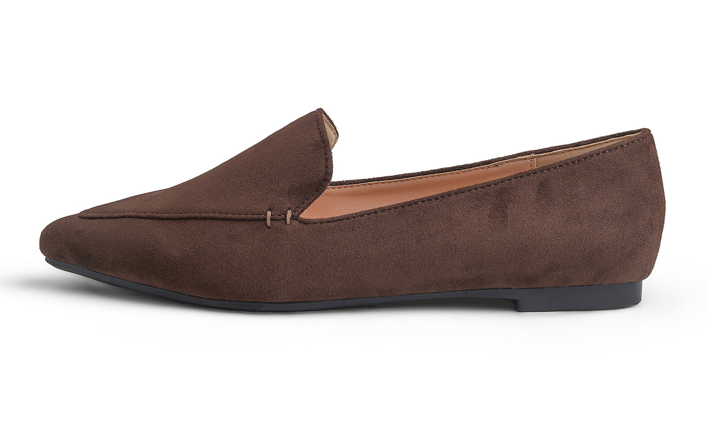 Feversole Women's Loafer Flat Pointed Fashion Slip On Comfort Driving Office Shoes Suede