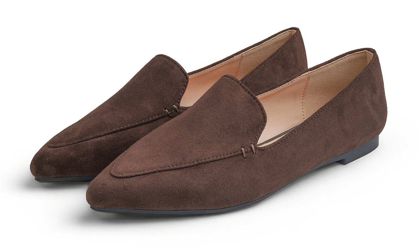 Feversole Women's Loafer Flat Pointed Fashion Slip On Comfort Driving Office Shoes Suede