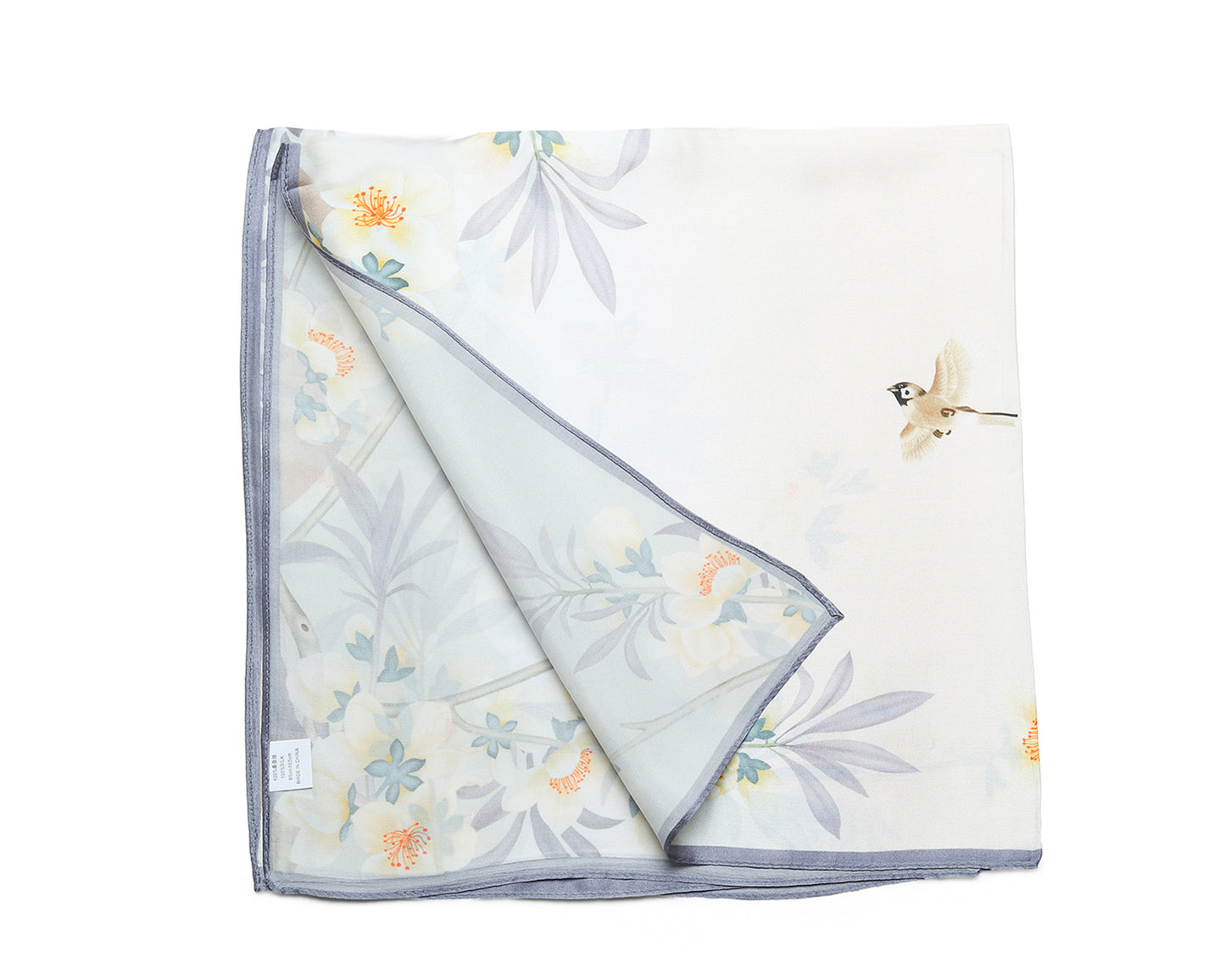 BREEZE NOUTHERLY 100% Mulberry Silk Square Scarf for Women, 26'' Versatile Hair Neck Bag Scarf Luxury Gift-Birds Blooms