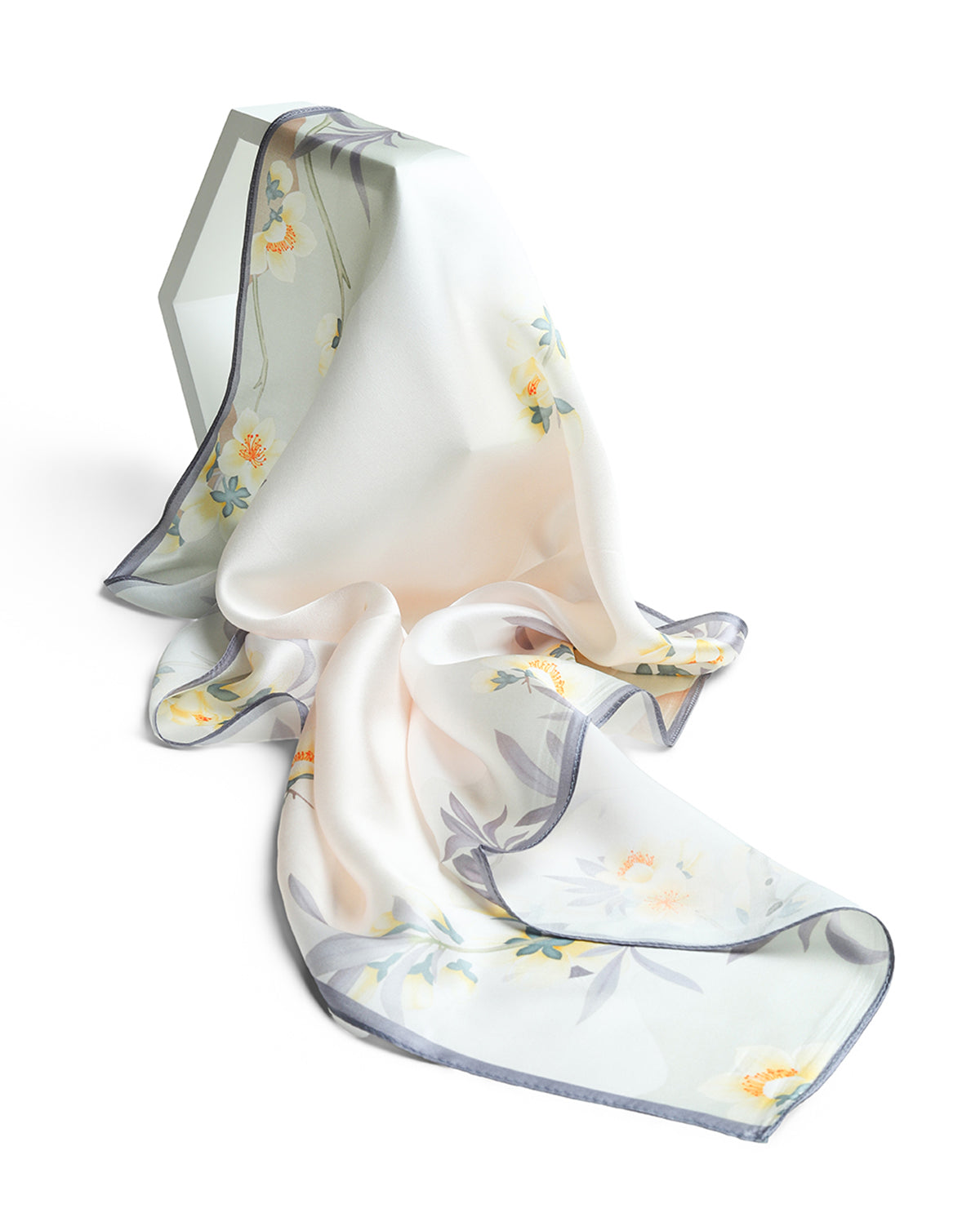 BREEZE NOUTHERLY 100% Mulberry Silk Square Scarf for Women, 26'' Versatile Hair Neck Bag Scarf Luxury Gift-Birds Blooms