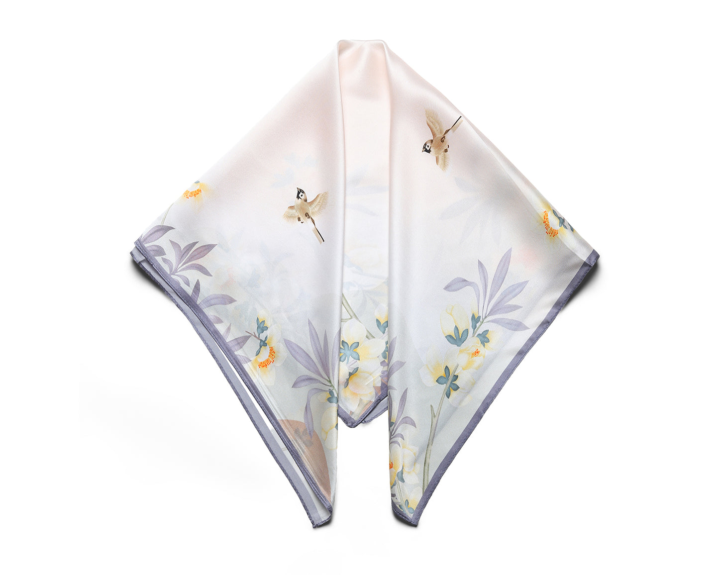 BREEZE NOUTHERLY 100% Mulberry Silk Square Scarf for Women, 26'' Versatile Hair Neck Bag Scarf Luxury Gift-Birds Blooms