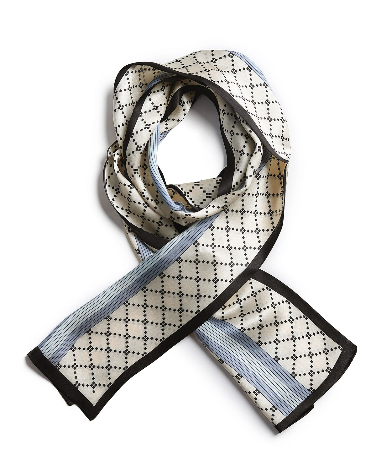 BREEZE NOUTHERLY Women's 100% Pure Mulberry Silk Scarf Double Sided Rectangle Tie Head Neck Waist Strip-17X150 Black Beige Check