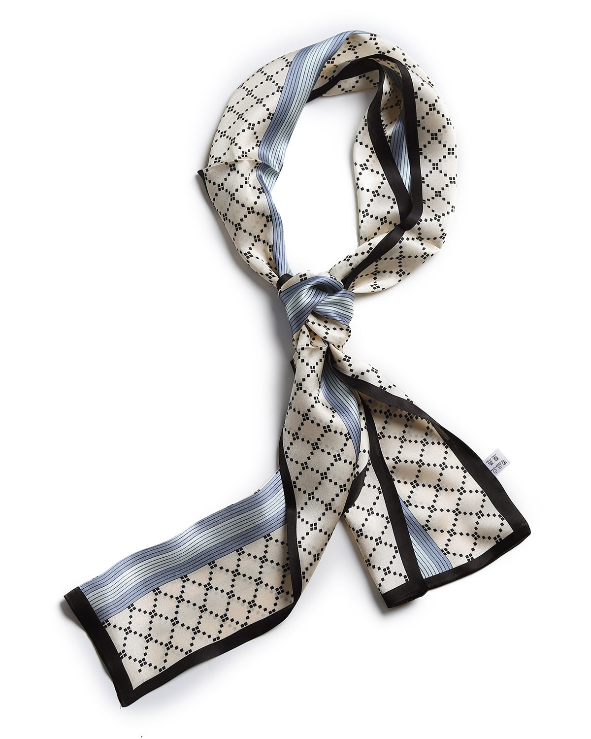 BREEZE NOUTHERLY Women's 100% Pure Mulberry Silk Scarf Double Sided Rectangle Tie Head Neck Waist Strip-17X150 Black Beige Check