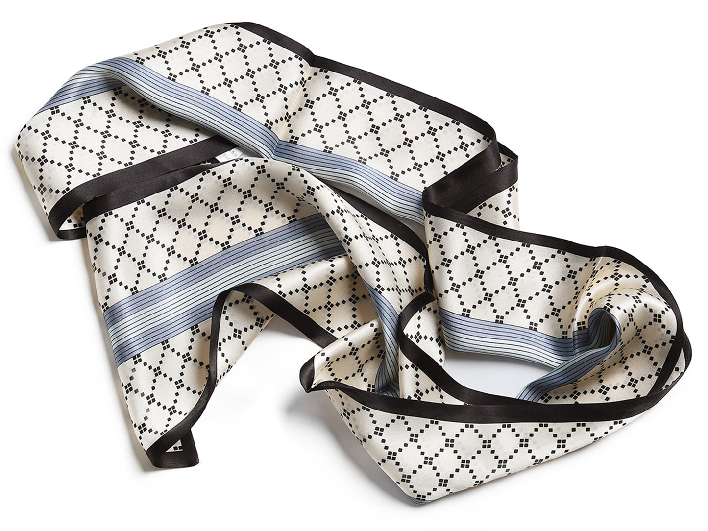 BREEZE NOUTHERLY Women's 100% Pure Mulberry Silk Scarf Double Sided Rectangle Tie Head Neck Waist Strip-17X150 Black Beige Check