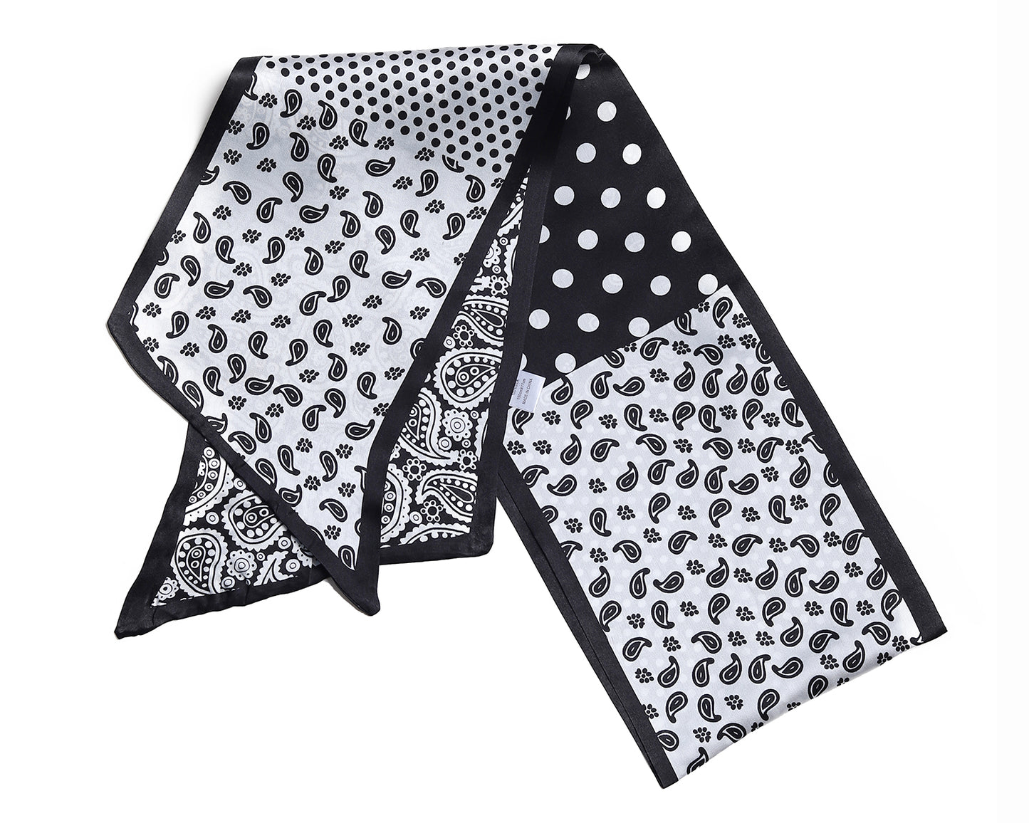 BREEZE NOUTHERLY Women's 100% Pure Mulberry Silk Scarf Double Sided Rectangle Tie Head Neck Waist Strip-17X150 Black White Paisley