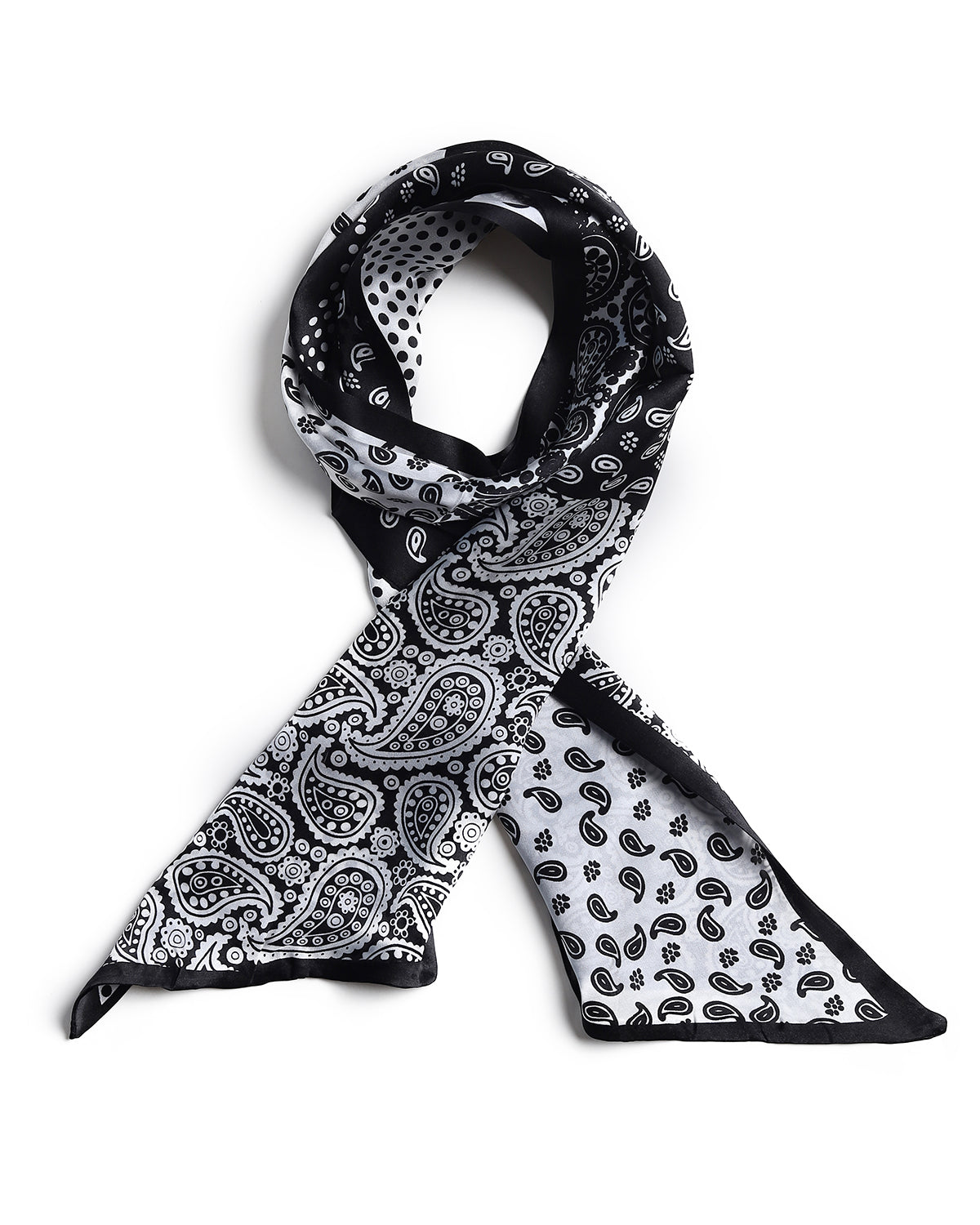BREEZE NOUTHERLY Women's 100% Pure Mulberry Silk Scarf Double Sided Rectangle Tie Head Neck Waist Strip-17X150 Black White Paisley