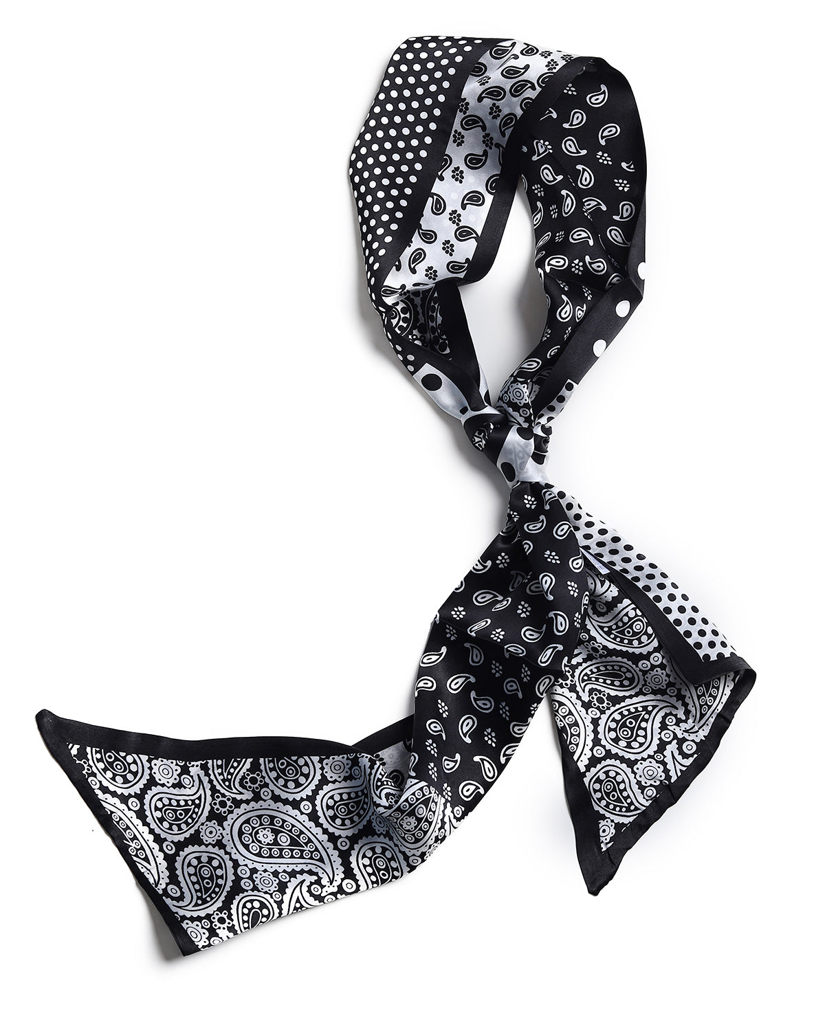 BREEZE NOUTHERLY Women's 100% Pure Mulberry Silk Scarf Double Sided Rectangle Tie Head Neck Waist Strip-17X150 Black White Paisley