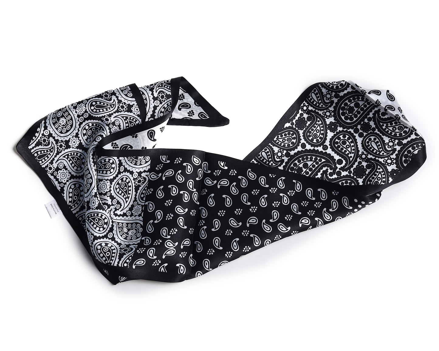 BREEZE NOUTHERLY Women's 100% Pure Mulberry Silk Scarf Double Sided Rectangle Tie Head Neck Waist Strip-17X150 Black White Paisley