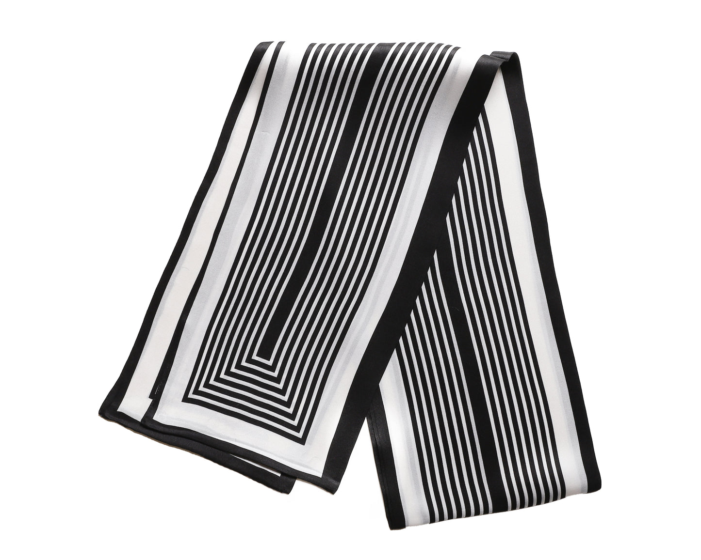 BREEZE NOUTHERLY Women's 100% Pure Mulberry Silk Scarf Double Sided Rectangle Tie Head Neck Waist Strip-17X150 Black White Retroflex Stripe