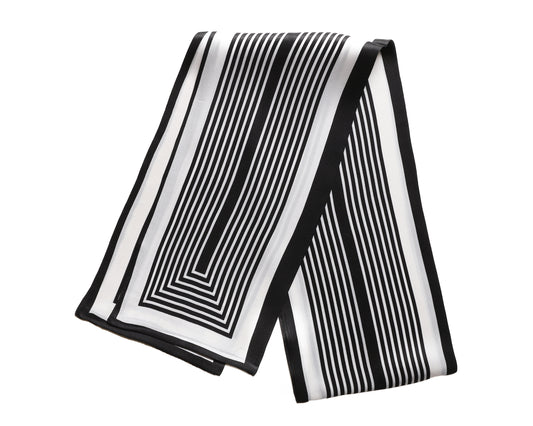BREEZE NOUTHERLY Women's 100% Pure Mulberry Silk Scarf Double Sided Rectangle Tie Head Neck Waist Strip-17X150 Black White Retroflex Stripe