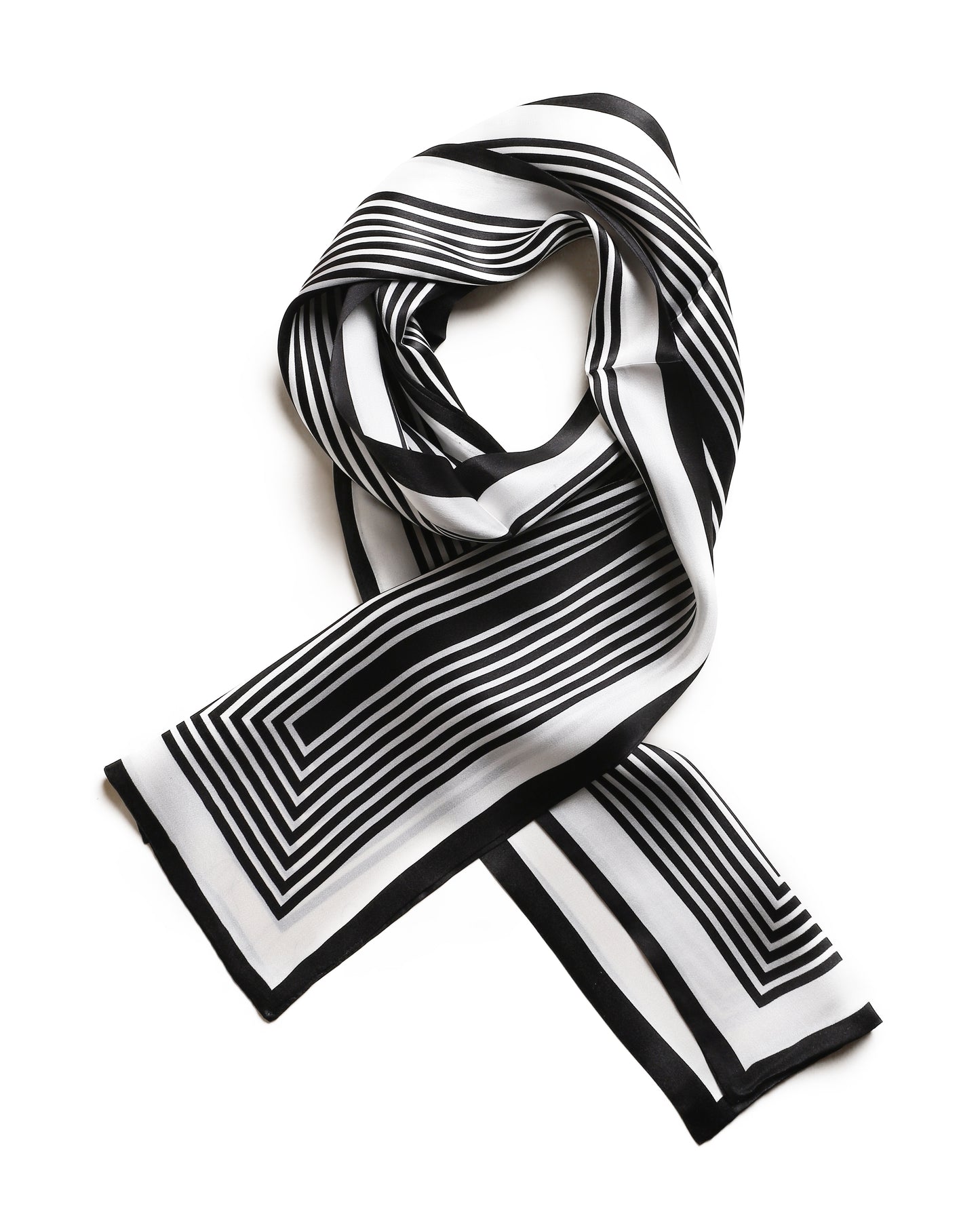 BREEZE NOUTHERLY Women's 100% Pure Mulberry Silk Scarf Double Sided Rectangle Tie Head Neck Waist Strip-17X150 Black White Retroflex Stripe