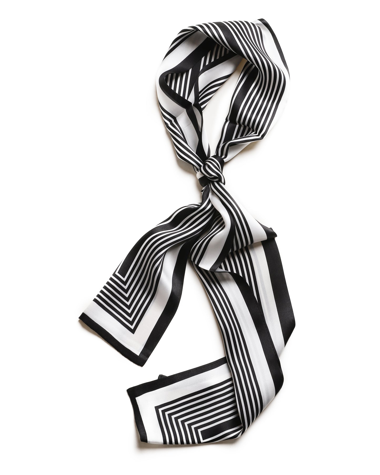BREEZE NOUTHERLY Women's 100% Pure Mulberry Silk Scarf Double Sided Rectangle Tie Head Neck Waist Strip-17X150 Black White Retroflex Stripe