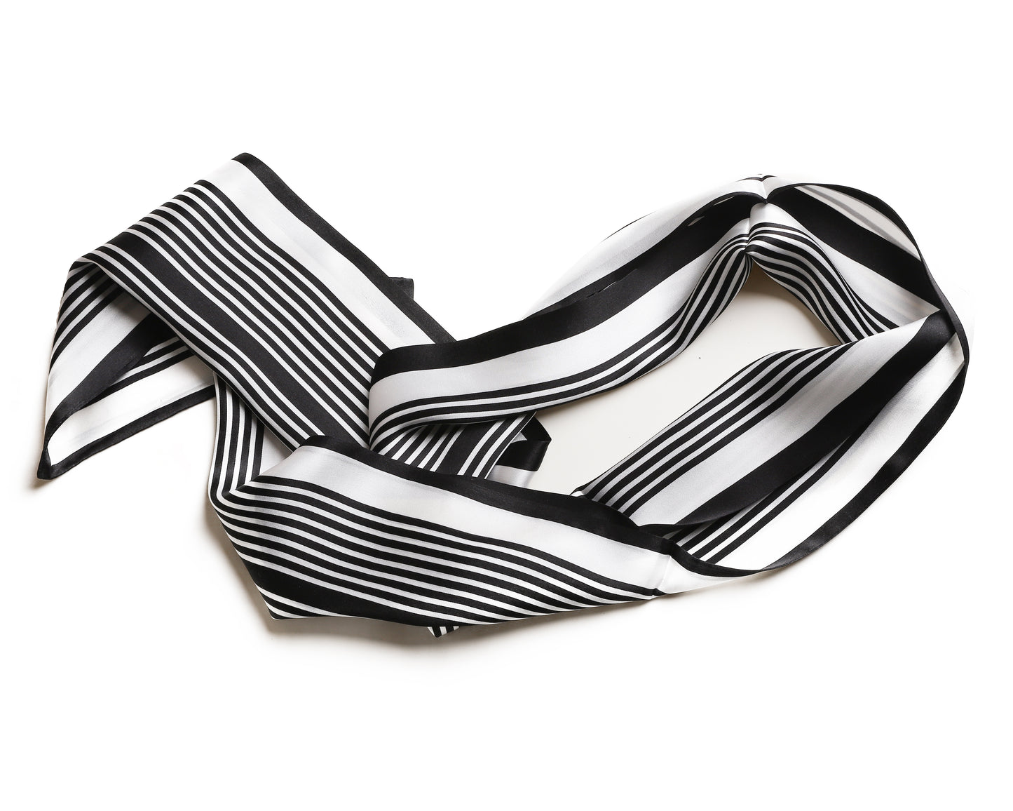 BREEZE NOUTHERLY Women's 100% Pure Mulberry Silk Scarf Double Sided Rectangle Tie Head Neck Waist Strip-17X150 Black White Retroflex Stripe