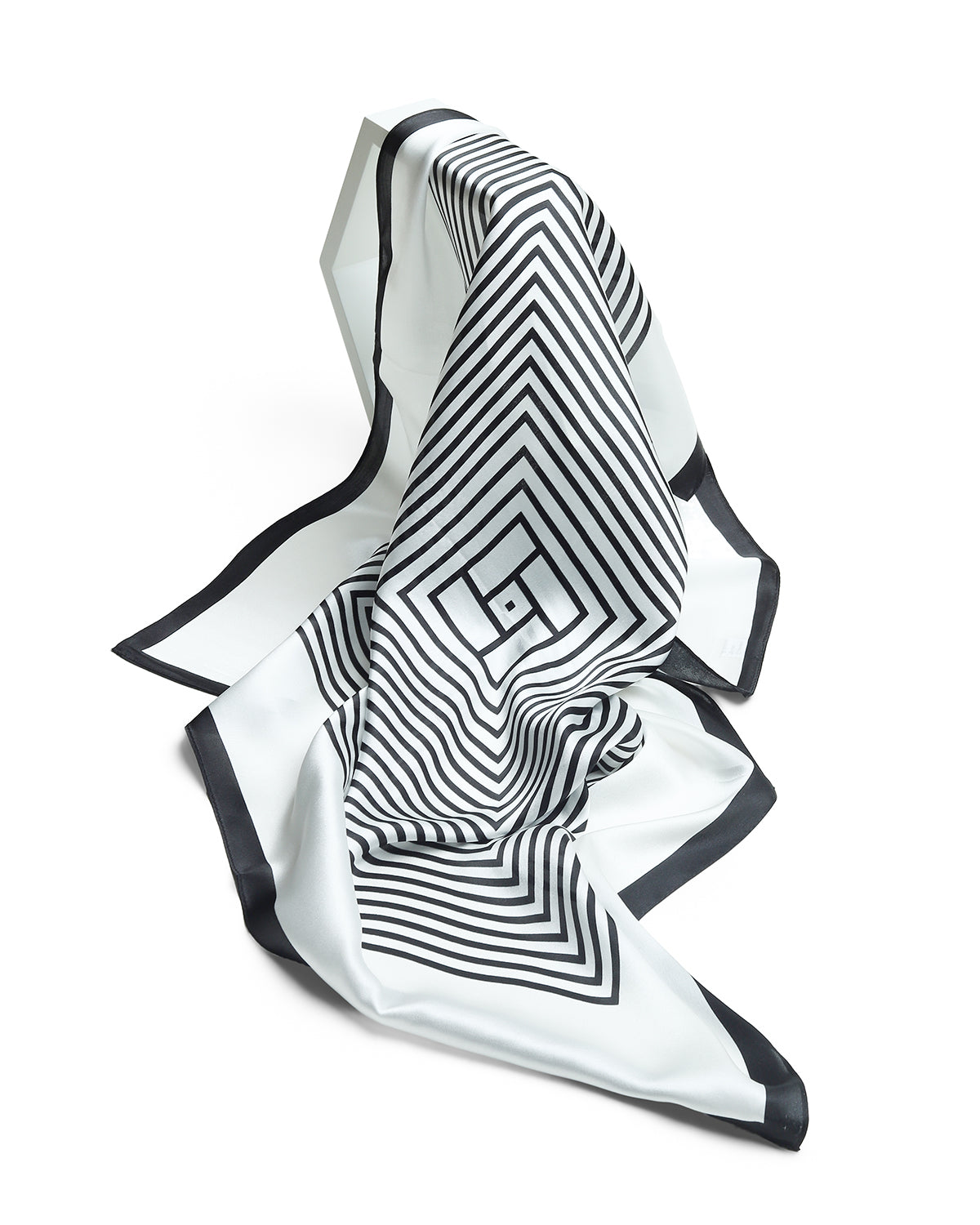BREEZE NOUTHERLY 100% Mulberry Silk Square Scarf for Women, 26'' Versatile Hair Neck Bag Scarf Luxury Gift-Black White Stripe