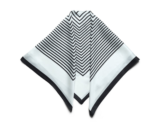BREEZE NOUTHERLY 100% Mulberry Silk Square Scarf for Women, 26'' Versatile Hair Neck Bag Scarf Luxury Gift-Black White Stripe