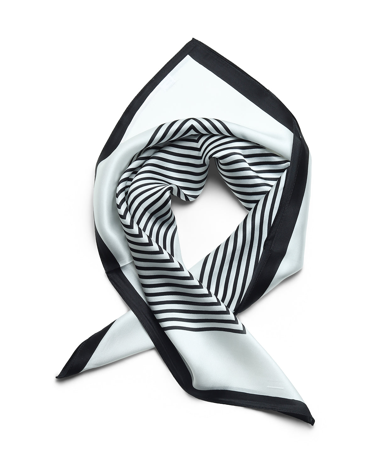 BREEZE NOUTHERLY 100% Mulberry Silk Square Scarf for Women, 26'' Versatile Hair Neck Bag Scarf Luxury Gift-Black White Stripe