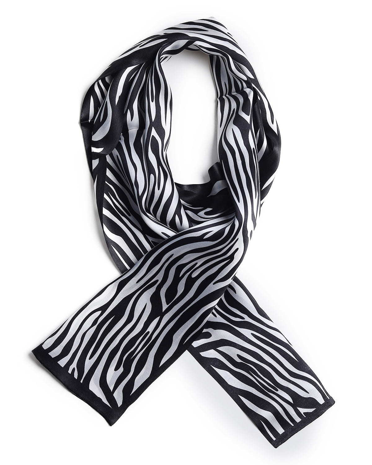 BREEZE NOUTHERLY Women's 100% Pure Mulberry Silk Scarf Double Sided Rectangle Tie Head Neck Waist Strip-17X150 Black White Zebra