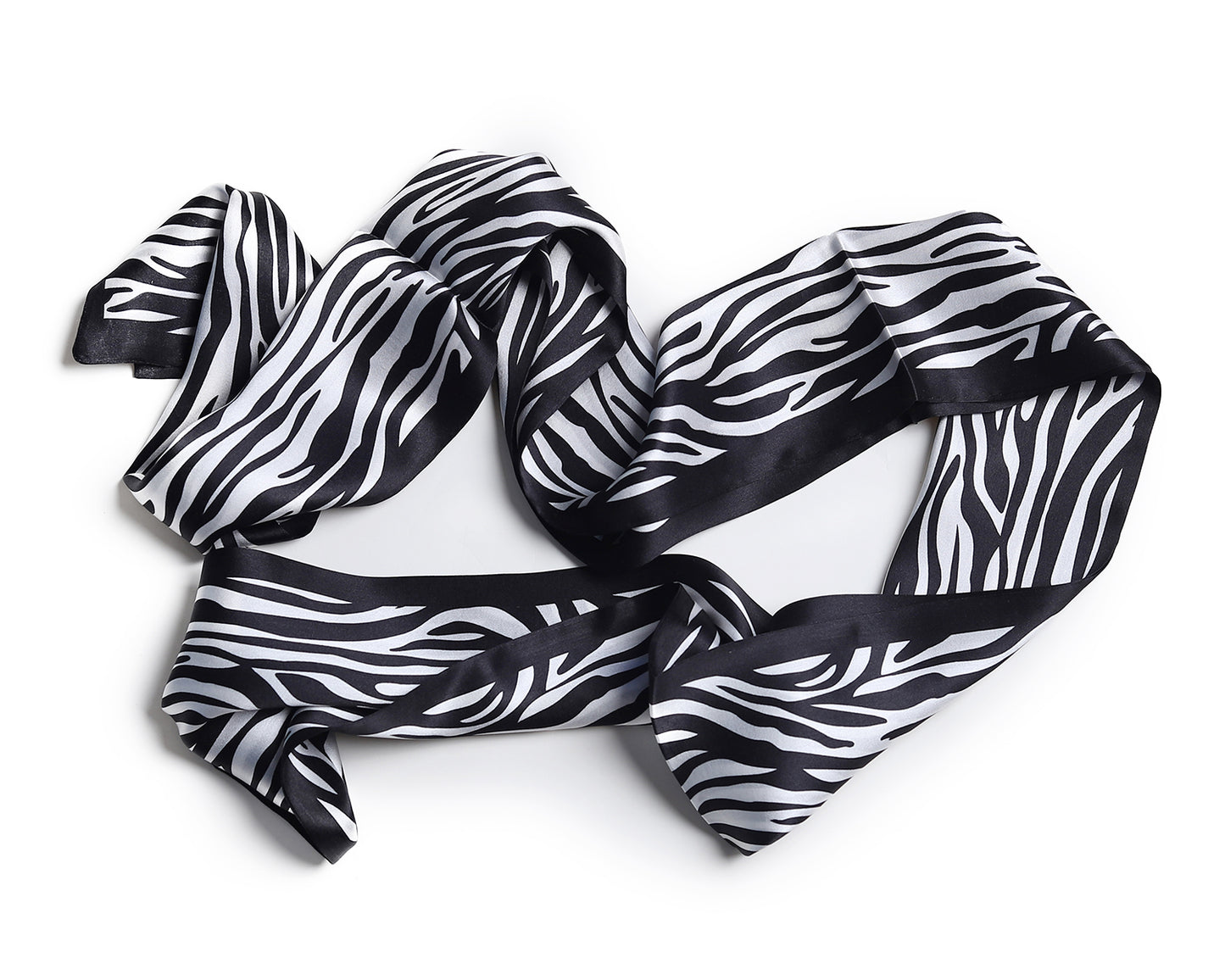BREEZE NOUTHERLY Women's 100% Pure Mulberry Silk Scarf Double Sided Rectangle Tie Head Neck Waist Strip-17X150 Black White Zebra